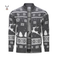 Custom Logo Christmas Warm Winter Jacquard Knit Cotton Zip Up Cardigan Men Full Zip Sweater